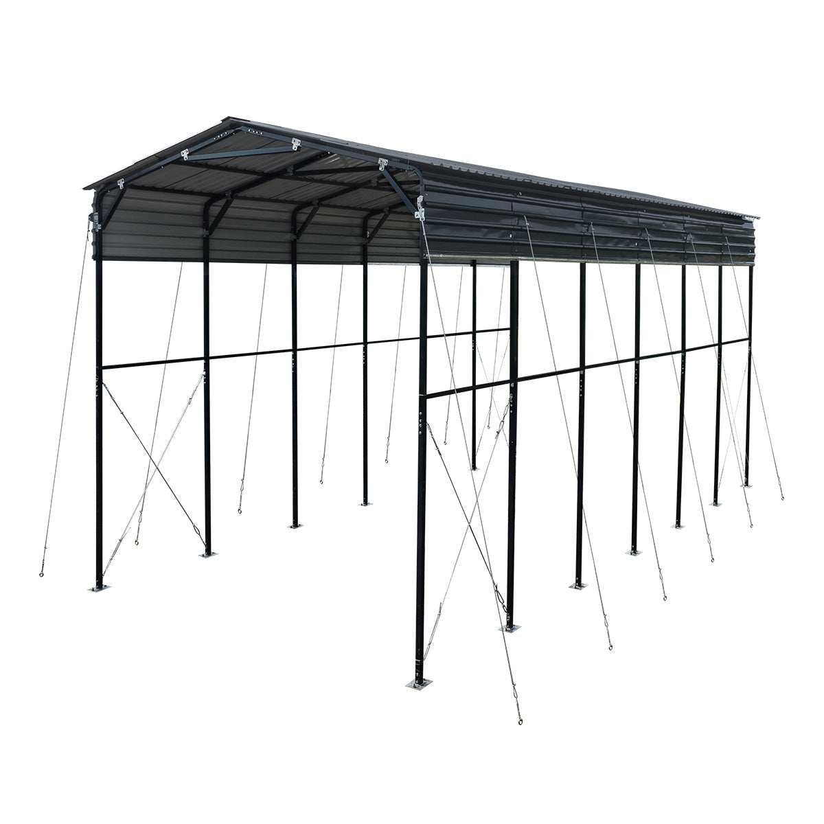 Abri VR Métallique 14' x 30', Hauteur de Pointe 16'2", Dégagement Intérieur 15', Parois Latérales Ouvertes 14'1", TMG-MSRV1430