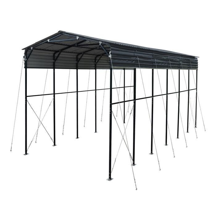Abri VR Métallique 14' x 30', Hauteur de Pointe 16'2", Dégagement Intérieur 15', Parois Latérales Ouvertes 14'1", TMG-MSRV1430