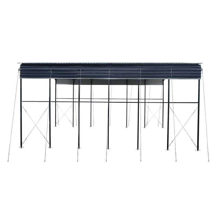 Abri VR Métallique 14' x 30', Hauteur de Pointe 16'2", Dégagement Intérieur 15', Parois Latérales Ouvertes 14'1", TMG-MSRV1430