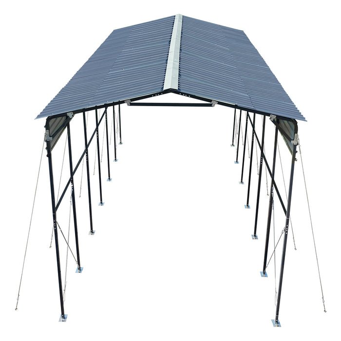 Abri VR Métallique 14' x 30', Hauteur de Pointe 16'2", Dégagement Intérieur 15', Parois Latérales Ouvertes 14'1", TMG-MSRV1430