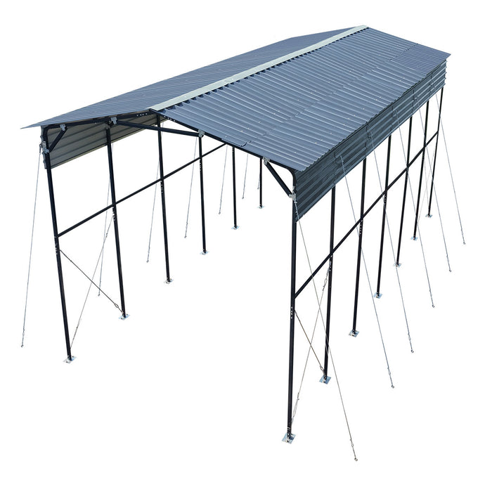Abri VR Métallique 14' x 30', Hauteur de Pointe 16'2", Dégagement Intérieur 15', Parois Latérales Ouvertes 14'1", TMG-MSRV1430