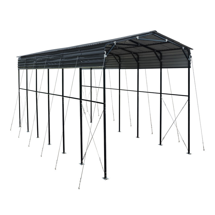 Abri VR Métallique 14' x 30', Hauteur de Pointe 16'2", Dégagement Intérieur 15', Parois Latérales Ouvertes 14'1", TMG-MSRV1430