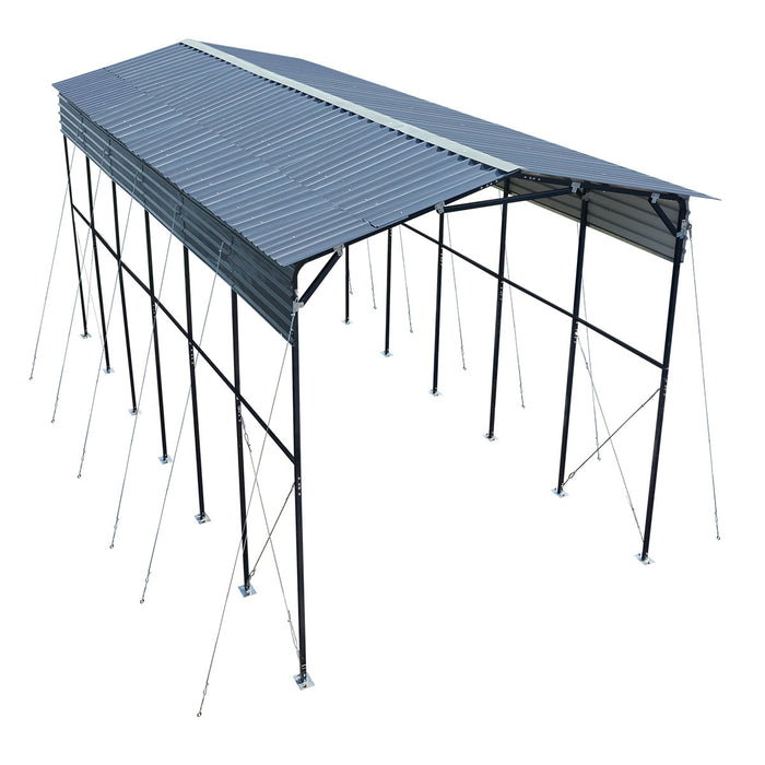 Abri VR Métallique 14' x 30', Hauteur de Pointe 16'2", Dégagement Intérieur 15', Parois Latérales Ouvertes 14'1", TMG-MSRV1430