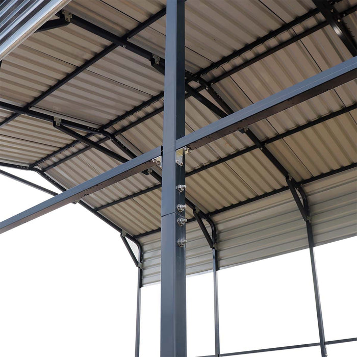 Abri VR Métallique 14' x 30', Hauteur de Pointe 16'2", Dégagement Intérieur 15', Parois Latérales Ouvertes 14'1", TMG-MSRV1430