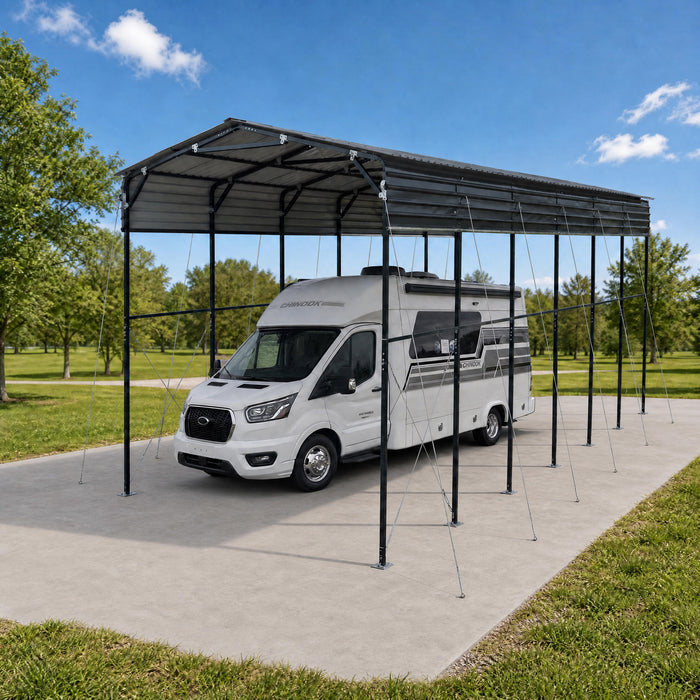Abri VR Métallique 14' x 30', Hauteur de Pointe 16'2", Dégagement Intérieur 15', Parois Latérales Ouvertes 14'1", TMG-MSRV1430