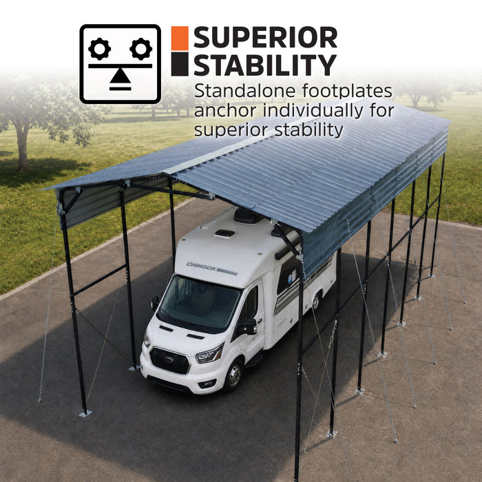 Abri VR Métallique 14' x 30', Hauteur de Pointe 16'2", Dégagement Intérieur 15', Parois Latérales Ouvertes 14'1", TMG-MSRV1430
