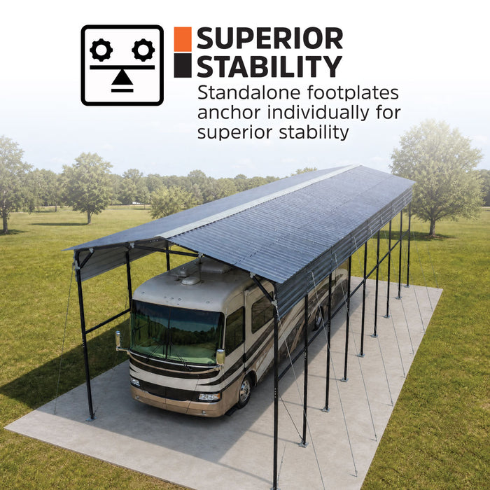 14' x 40' Metal Shed Shelter for Class-A RV, 16'2" Peak Height, 15' Inner Clearance, 14'1" Open Sidewalls, TMG-MSRV1440