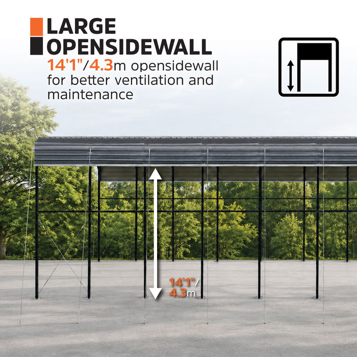 14' x 40' Metal Shed Shelter for Class-A RV, 16'2" Peak Height, 15' Inner Clearance, 14'1" Open Sidewalls, TMG-MSRV1440