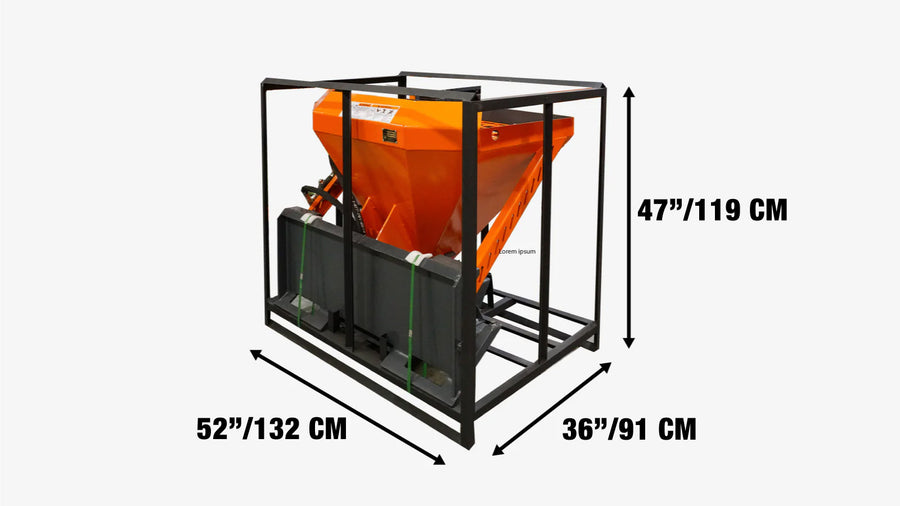 Skid Steer Tilt-N-Scoop Material Spreader, 10 Cu-Ft Capacity, 30' Wide Spread Range, 6.5-12 GPM Flow Rate, Sidewalk Skirt, Universal Mount, TMG-MSS10