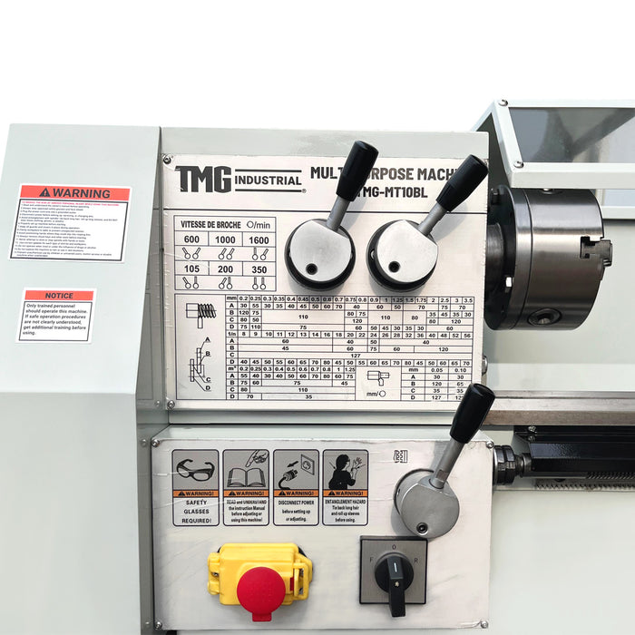 10" x 28" Compact Bench Lathe, 750 W Motor, 105-1650 RPM, Automatic Feed, Metric & Imperial Threading, TMG-MT10BL