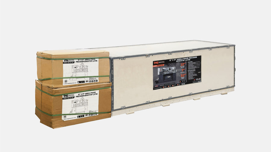 12" x 37" Lathe Machine with 1.5 HP Motor, 64–1500 RPM, ASA D1-4 Spindle, Metric & Imperial Threading, TMG-MT12BL