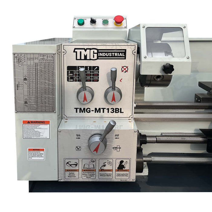 Tour à métaux de précision 13" x 30" avec support, moteur de 1,1 kW, 60 - 1800 tr/min, 12 vitesses de broche, filetage impérial et métrique, TMG-MT13BL
