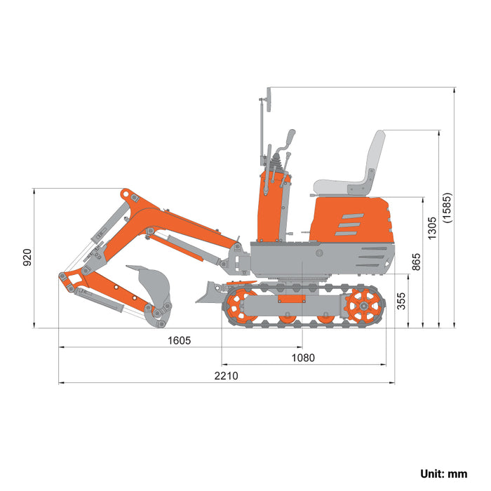 1365 LB Mini Compact Excavator, 306cc/8.5HP Gas Engine, 11-½" Bucket Width, 2000 Lb Digging Force, TMG-MVE05
