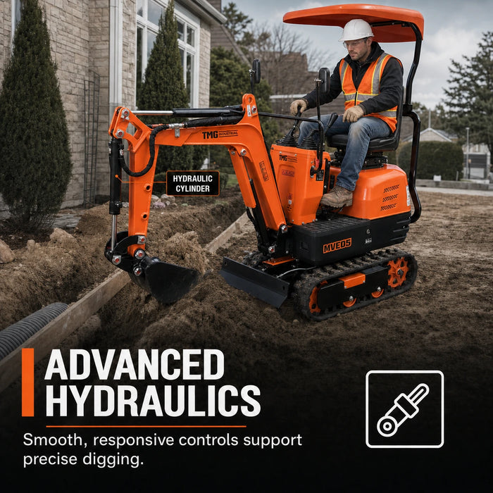 Mini-excavatrice compacte 1365 LB, moteur à essence 306cc/8.5HP, largeur de godet 11-½", force de creusement 2000 lb, TMG-MVE05