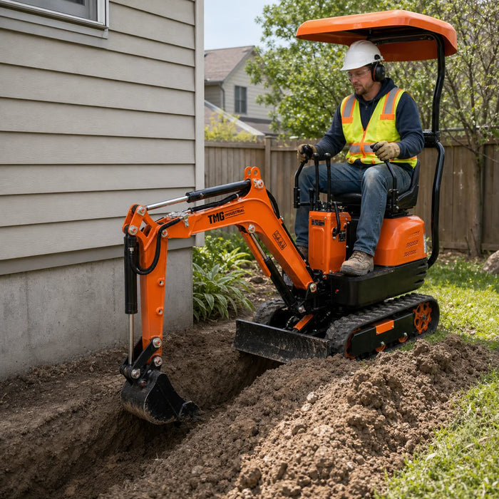 Mini-excavatrice compacte 1365 LB, moteur à essence 306cc/8.5HP, largeur de godet 11-½", force de creusement 2000 lb, TMG-MVE05
