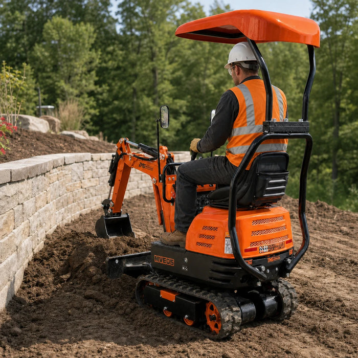 Mini-excavatrice compacte 1365 LB, moteur à essence 306cc/8.5HP, largeur de godet 11-½", force de creusement 2000 lb, TMG-MVE05