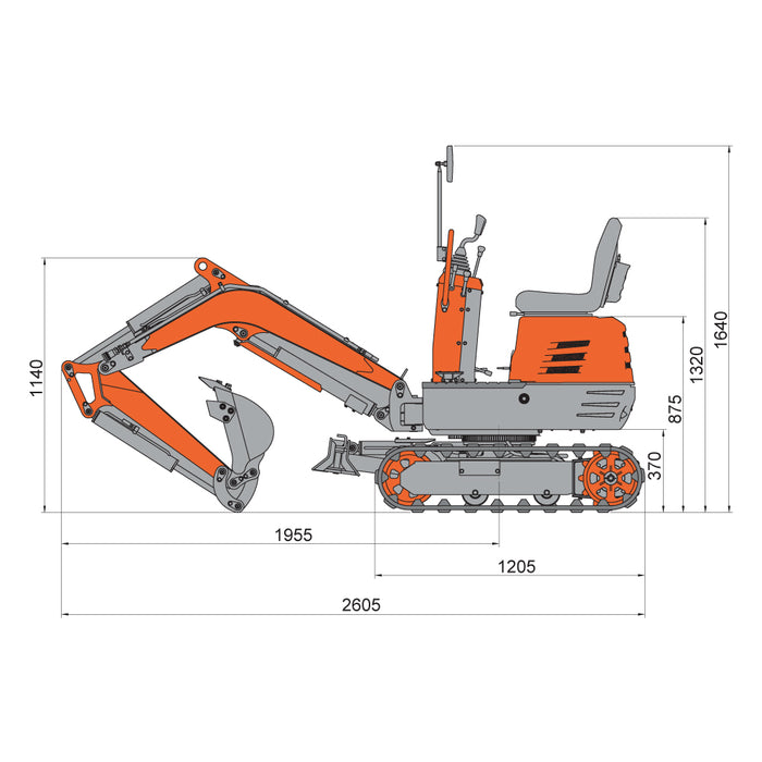 1830 LB Mini Compact Excavator, 306cc/8.5 HP Gas Engine, 12-¼” Bucket Width, 2600 Lb Digging Force, TMG-MVE06