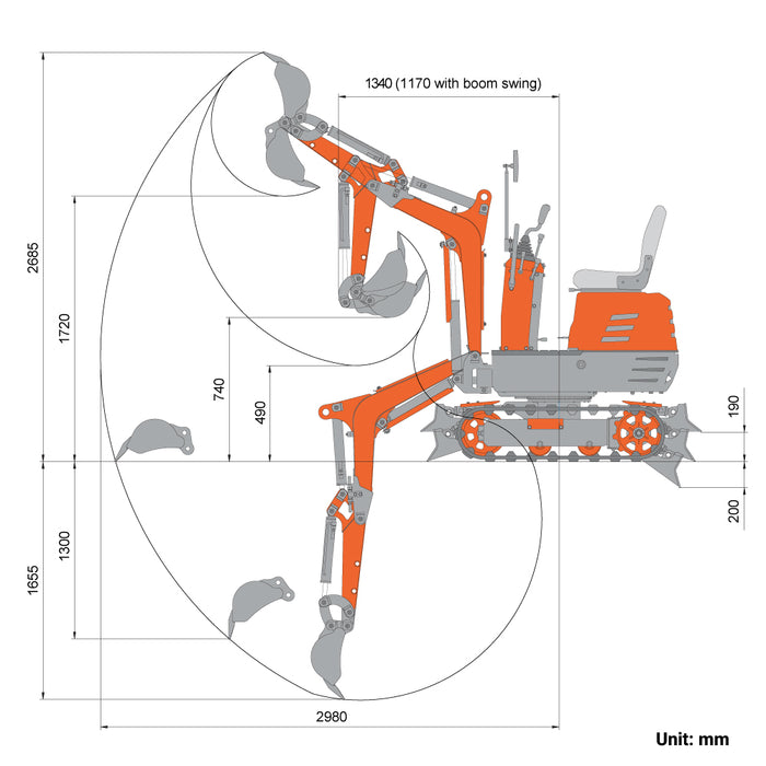 1830 LB Mini Compact Excavator, 306cc/8.5 HP Gas Engine, 12-¼” Bucket Width, 2600 Lb Digging Force, TMG-MVE06