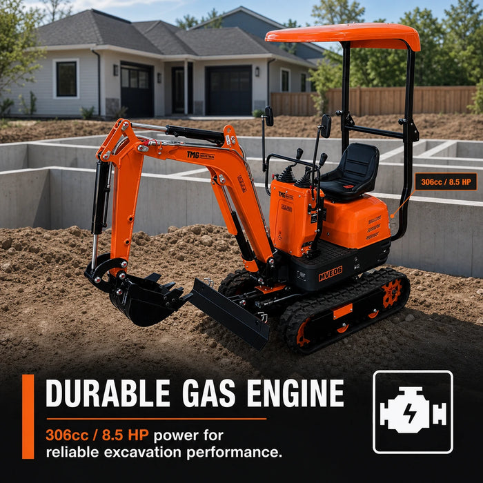 1830 LB Compact Mini Excavator, 306cc/8.5 HP Gas Engine, 12-¼” Bucket Width, 2600 Lb Digging Force, TMG-MVE06
