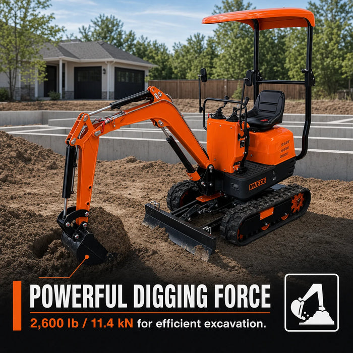 1830 LB Compact Mini Excavator, 306cc/8.5 HP Gas Engine, 12-¼” Bucket Width, 2600 Lb Digging Force, TMG-MVE06