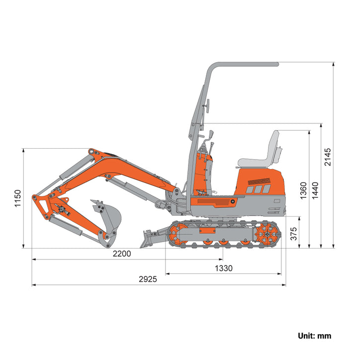 2200 LB Mini Compact Excavator, 420cc/14 HP Gas Engine, 13-¾” Bucket Width, 2765 Lb Digging Force, TMG-MVE07