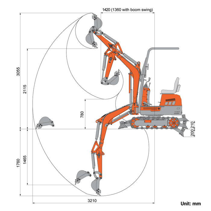 2200 LB Mini Compact Excavator, 420cc/14 HP Gas Engine, 13-¾” Bucket Width, 2765 Lb Digging Force, TMG-MVE07