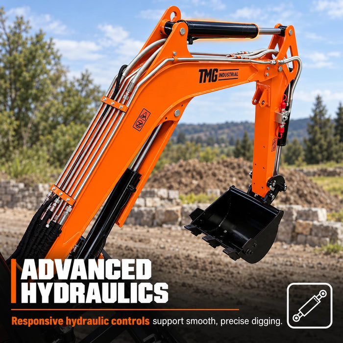 Mini-excavatrice compacte de 2200 LB, moteur à essence 420 cm3/14 CV, largeur de godet de 13-¾ po, force de creusage de 2765 lb, TMG-MVE07