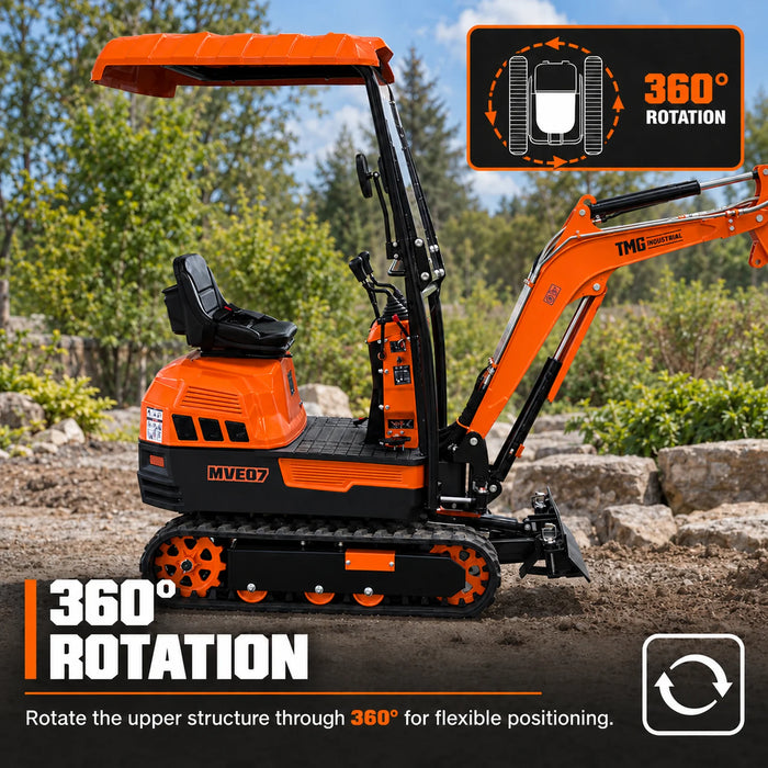 Mini-excavatrice compacte de 2200 LB, moteur à essence 420 cm3/14 CV, largeur de godet de 13-¾ po, force de creusage de 2765 lb, TMG-MVE07