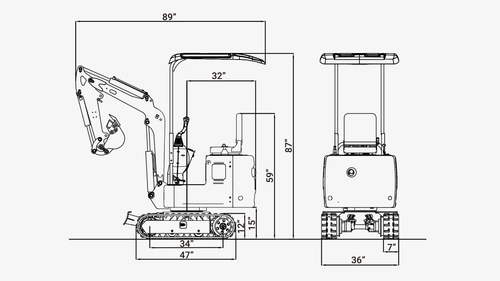 TMG Industrial Mini Compact Excavator, 12 HP Air-Cooled Engine w/EPA Certification, 61-½” Max. Digging Depth, 1900 Lb Operating Weight, TMG-MVE08-specifications-image