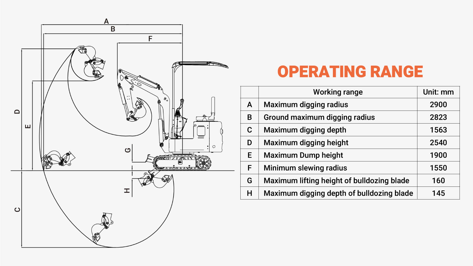 TMG Industrial Mini Compact Excavator, 12 HP Air-Cooled Engine w/EPA Certification, 61-½” Max. Digging Depth, 1900 Lb Operating Weight, TMG-MVE08-description-image