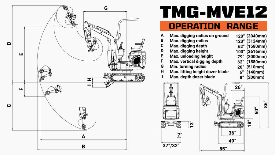 1200 KG Compact Mini Excavator, TMG-MVE12
