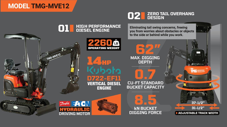 1200 KG Compact Mini Excavator, TMG-MVE12