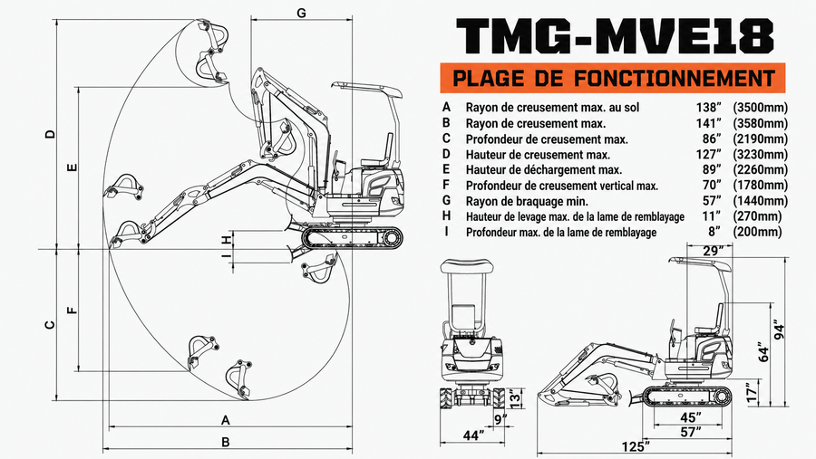 Mini-excavatrice compacte de 1800 kg, moteur diesel Kubota 16 CV, pompe KDK, moteur Eaton, profondeur de fouille de 86 po TMG-MVE18