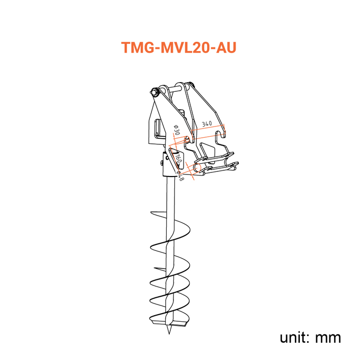 7-7/8" Post Hole Digger with Auger, G 3/8" Hydraulic Hoses and Flat Quick Couplers, Works for TMG-MVL16 & TMG-MVL20 Stand-on Skid Steer, TMG-MVL20-AU