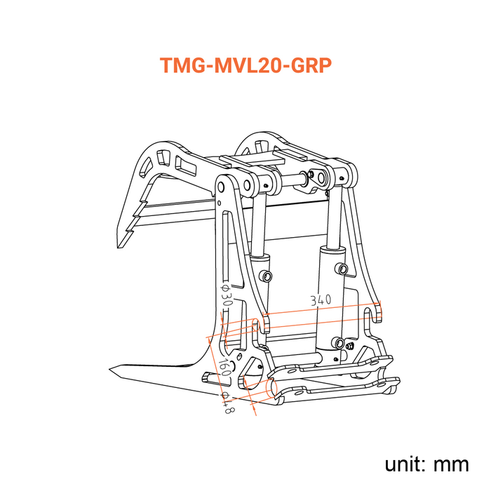 13-3/8" Log Grapple, G 3/8" Hydraulic Hoses and Flat Quick Couplers, Works for TMG-MVL16 & TMG-MVL20 Stand-on Skid Steer, TMG-MVL20-GRP