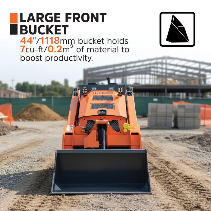 Mini Skid Steer Loader, 24.6HP Kubota Diesel Engine, 750lb Lift Capacity, 112in Lift Height with 44in Front Bucket, TMG-MVL28K