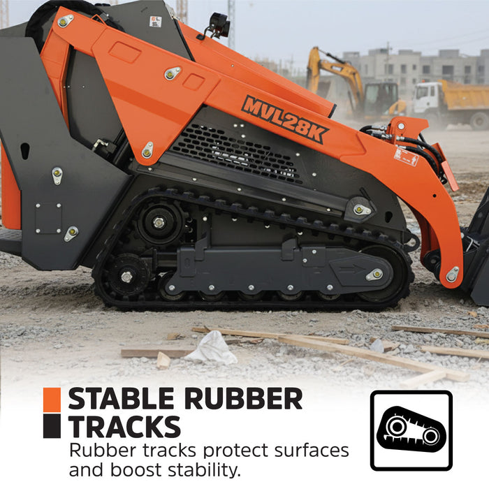 Mini Skid Steer Loader, 24.6HP Kubota Diesel Engine, 750lb Lift Capacity, 112in Lift Height with 44in Front Bucket, TMG-MVL28K