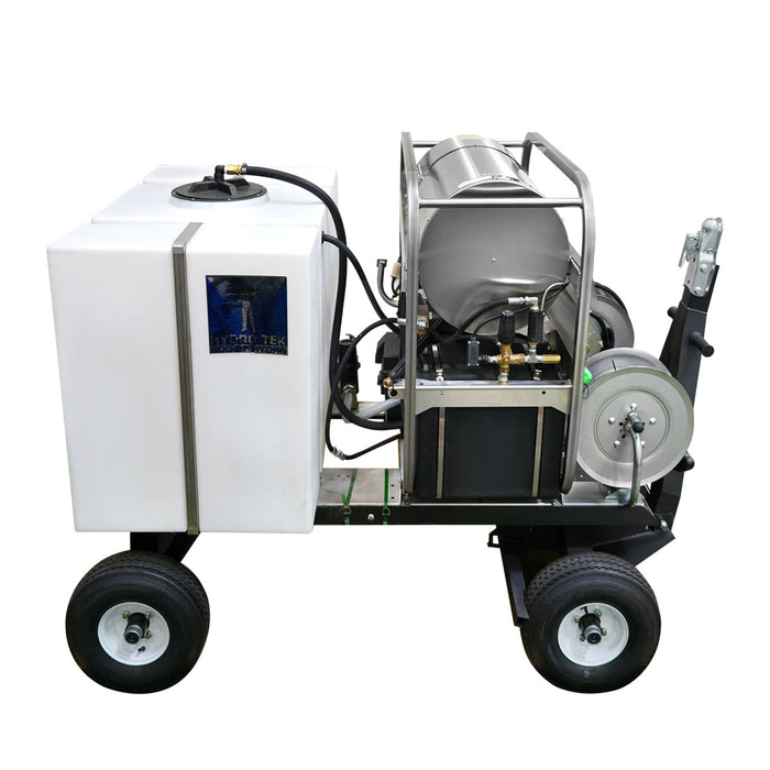 HYDRO TEK Nilfisk 3000 PSI 4.8 GPM Hot Water Pressure Washer, ATV Tow & Stow Cart + Tank Skid Package, Vanguard Engine,