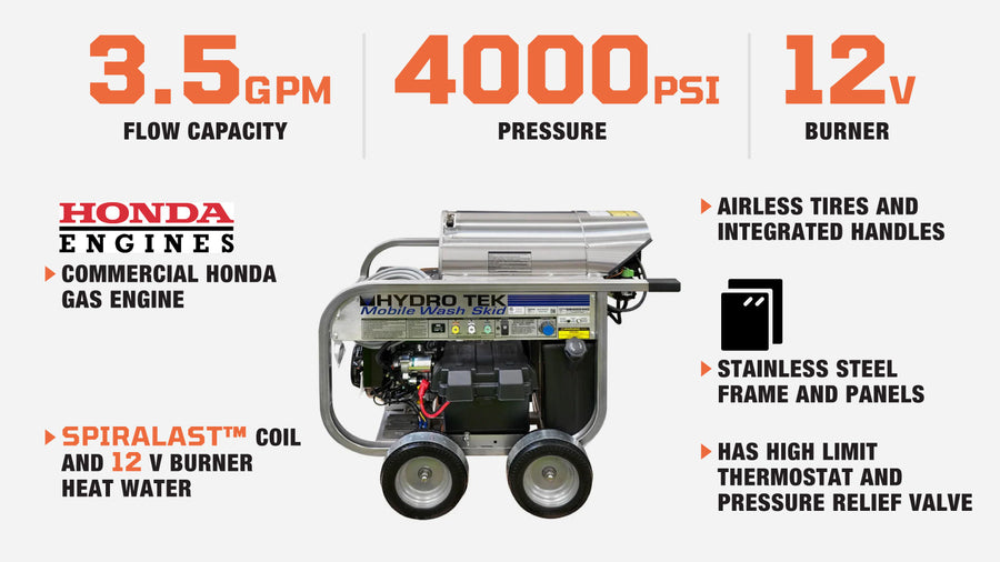 HYDRO TEK Nilfisk 4000 PSI 3.5 GPM Hot Water Pressure Washer, Honda Engine, MADE IN USA, Mfr Model # SM40004HG TMG-NI9081