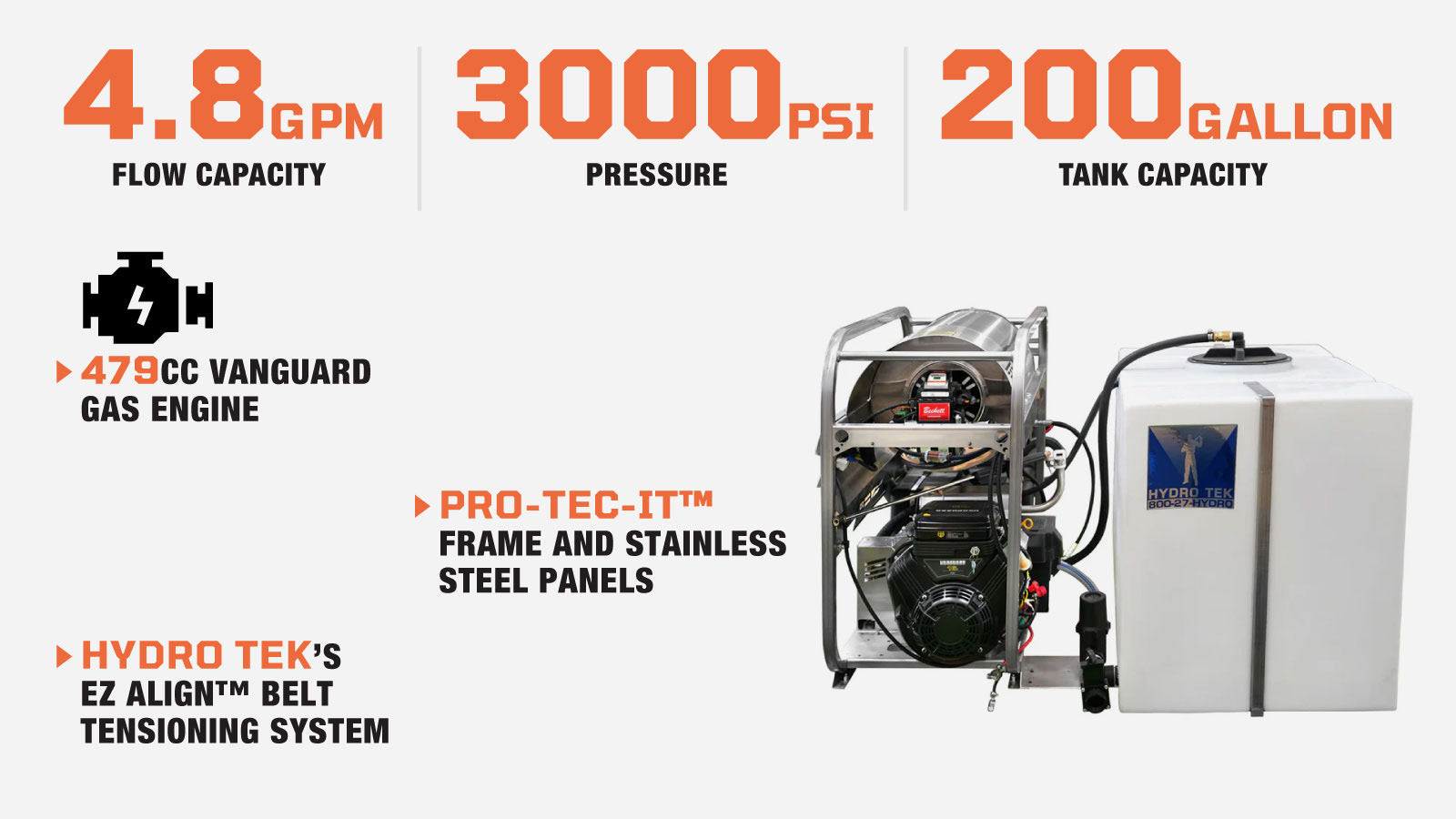 HYDRO TEK Nilfisk 3000 PSI 4.8 GPM Hot Water Pressure Washer, Skid Mounted, Vanguard Engine, MADE IN USA, Mfr Model # SS30005VS, T185TW-description-image