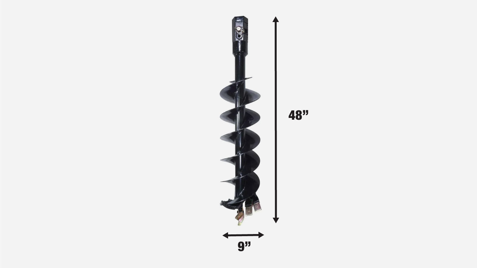 TMG Industrial 9” Post Hole Auger Bit, 48” Height, Fully Welded Cutting Disk, 4 Sharp Cutting Teeth, 2” Hex Connectivity, Built-In Boring Head, High Quality Steel, TMG-PAB09-specifications-image