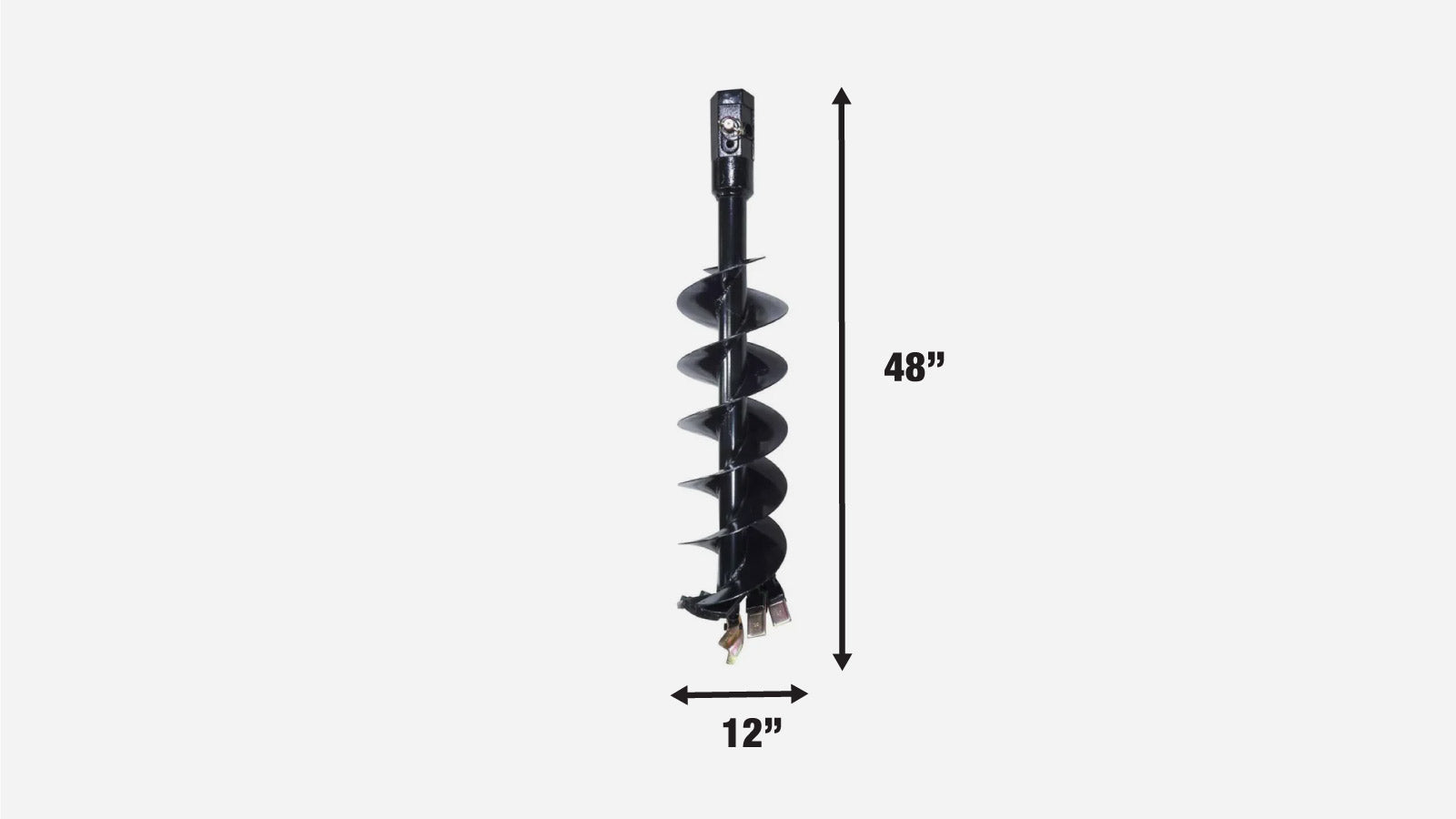 TMG Industrial 12” Post Hole Auger Bit, 48” Height, Fully Welded Cutting Disk, 4 Sharp Cutting Teeth, 2” Hex Connectivity, Built-In Boring Head, High Quality Steel, TMG-PAB12-specifications-image