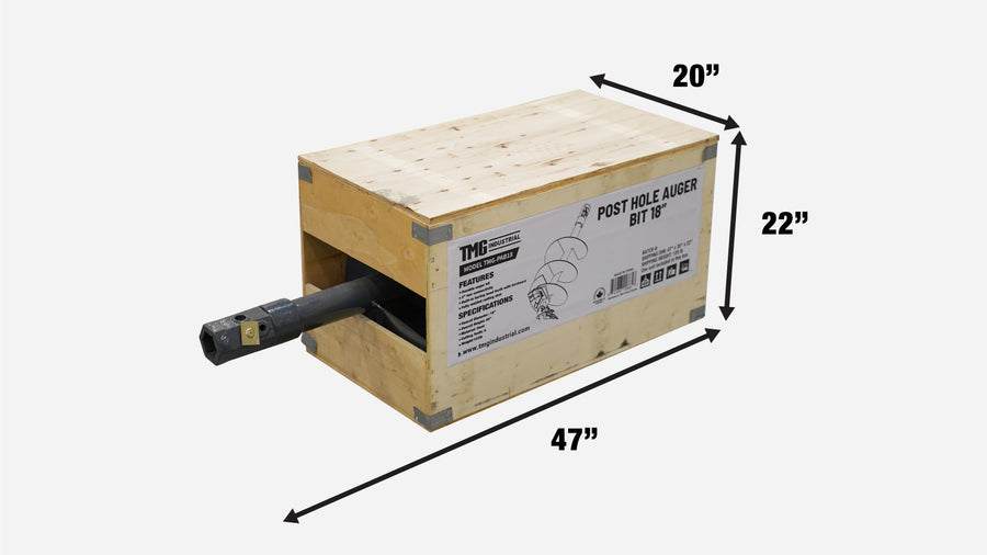18" Post Hole Auger Bit, 48" Height, Fully Welded Cutting Disk, 5 Sharp Cutting Teeth, 2" Hex Drive, Built-In Boring Head, TMG-PAB18
