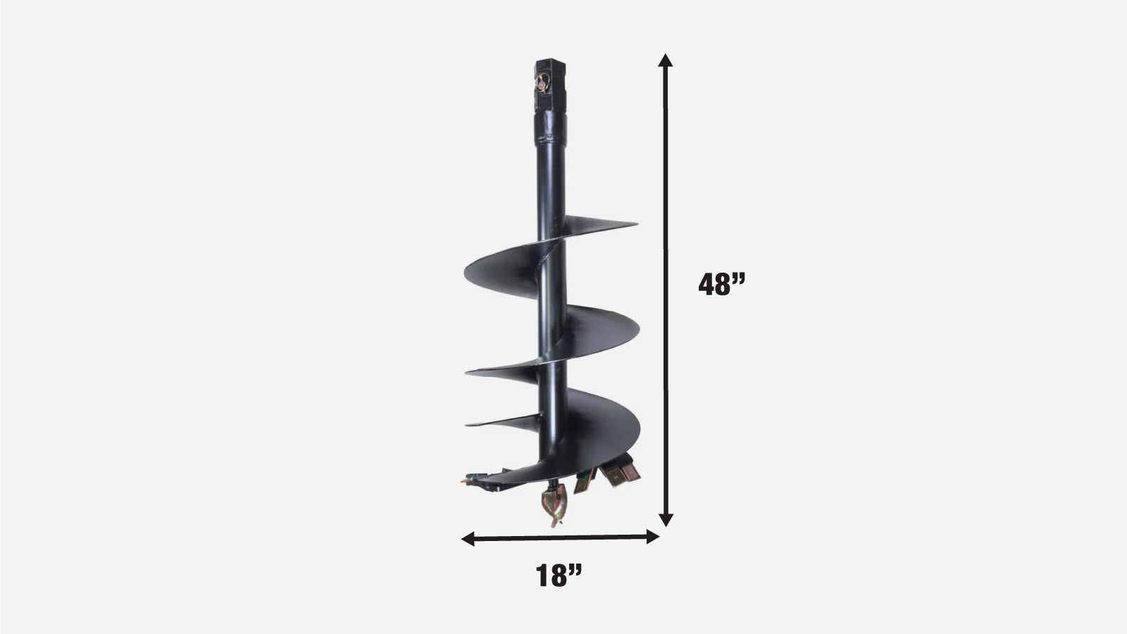 TMG Industrial 18” Post Hole Auger Bit, 48” Height, Fully Welded Cutting Disk, 5 Sharp Cutting Teeth, 2” Hex Drive, Built-In Boring Head, TMG-PAB18-specifications-image