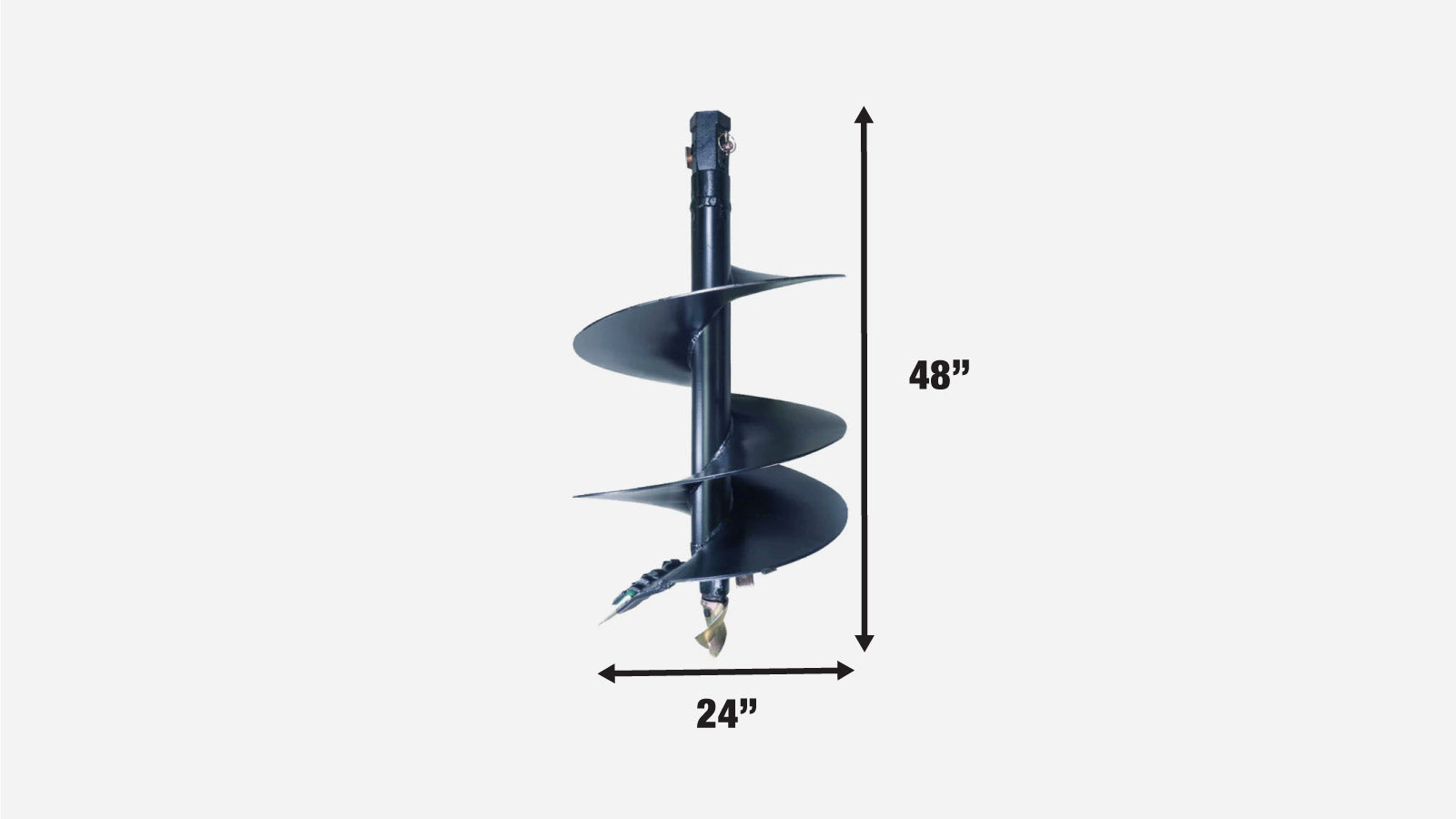 TMG Industrial 24” Post Hole Auger Bit, 48” Height, Fully Welded Cutting Disk, 8 Sharp Cutting Teeth, 2” Hex Drive, Built-In Boring Head, TMG-PAB24-specifications-image