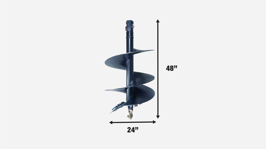 24" Post Hole Auger Bit, 48" Height, Fully Welded Cutting Disk, 8 Sharp Cutting Teeth, 2" Hex Drive, Built-In Boring Head, TMG-PAB24