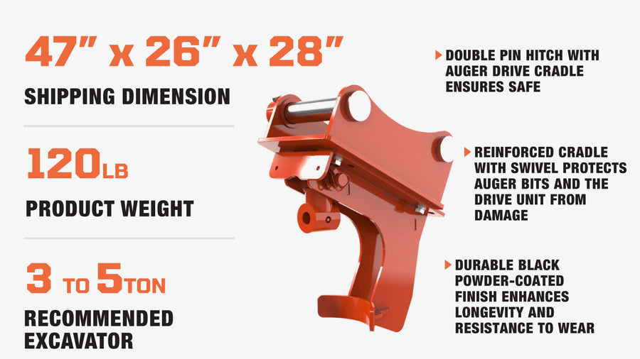 Double Pin Cradle Hitch, Excavator Auger Hookup, Compatible w/PAD30 Auger Drive, TMG-PAFE