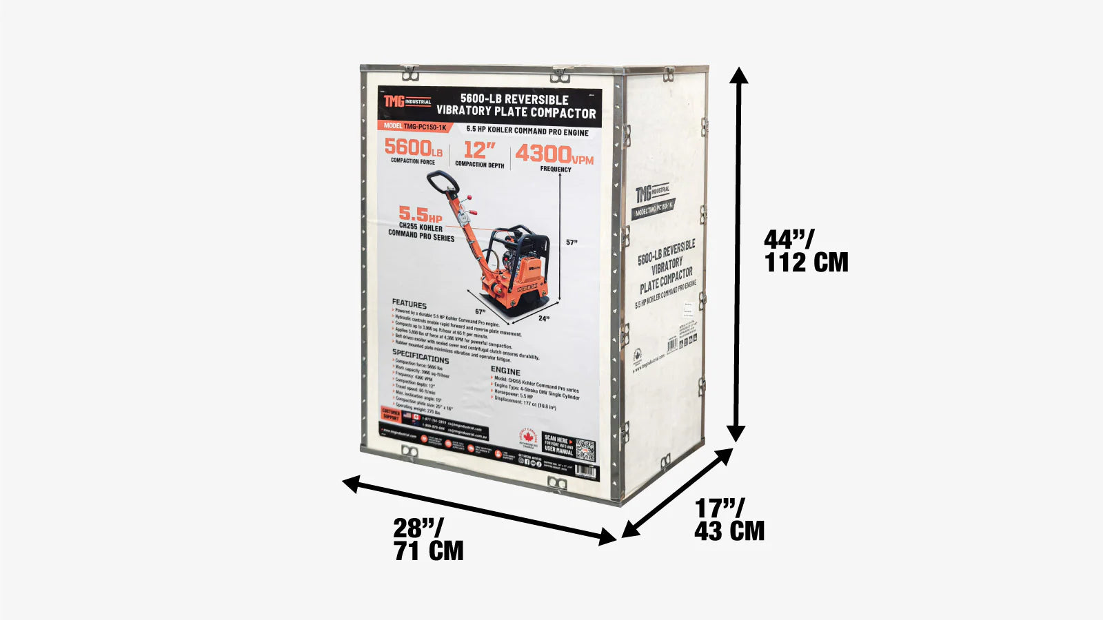 5600-lb Reversible Vibratory Plate Compactor, 5.5 HP Kohler Command Pro Engine, TMG-PC150-1K-shipping-info-image