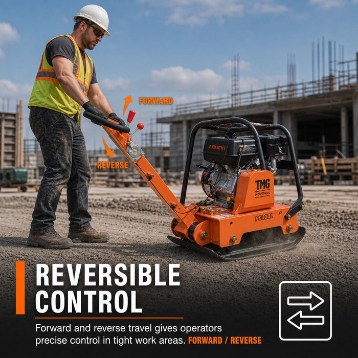 6800-lb Reversible Vibratory Plate Compactor with 13 HP Gas Engine, 20' Compaction Depth TMG-PC300L
