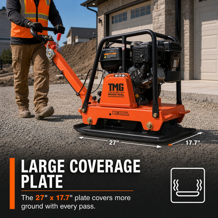 6800-lb Reversible Vibratory Plate Compactor with 13 HP Gas Engine, 20' Compaction Depth TMG-PC300L